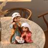 Cartoon Miniature Nativity Scene Statue Religious Home Decors Resins Holy Family Figurine For Christmas Celebration