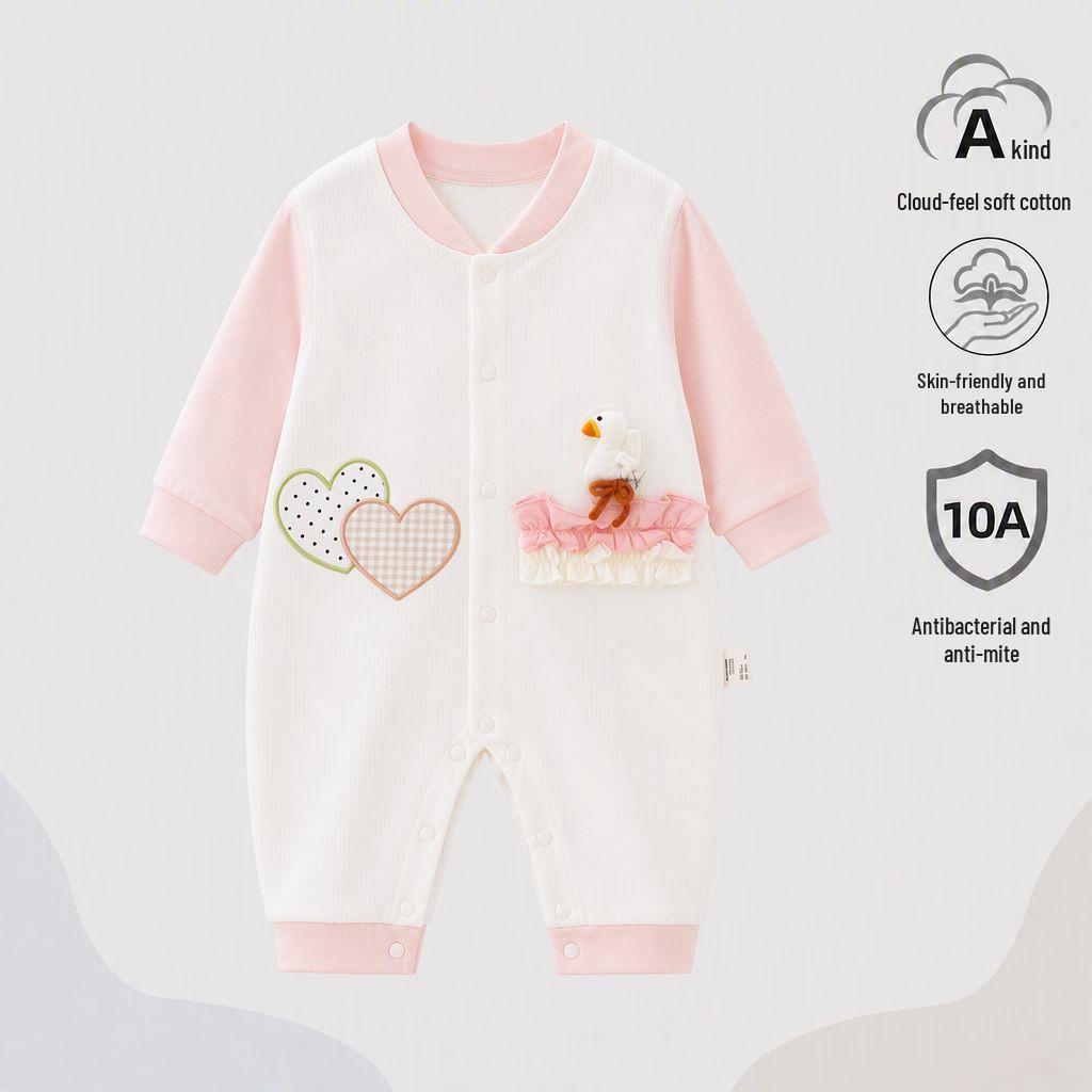 Nation's Top-Selling: Antibacterial Cotton Baby Bodysuit for Spring & Autumn - Long Sleeve, Perfect for Crawling & Home Wear.