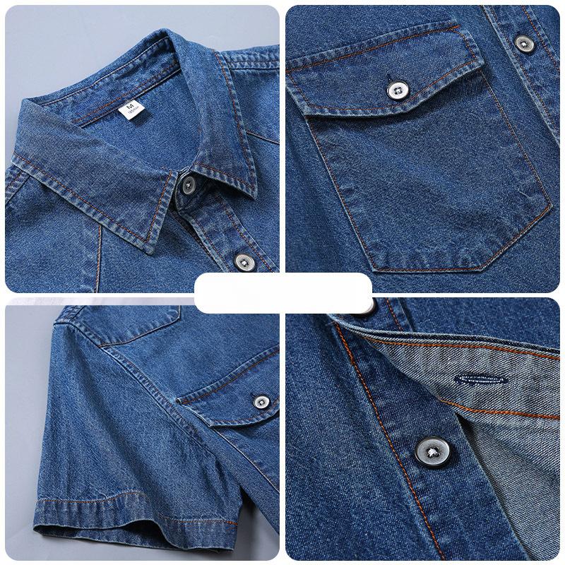 Herren Sommer Denim Hemd Große Größe Leicht Baumwolle Slim Fit Umlegekragen Kurzarm Arbeitshemd Knopf Cardigan Hemd