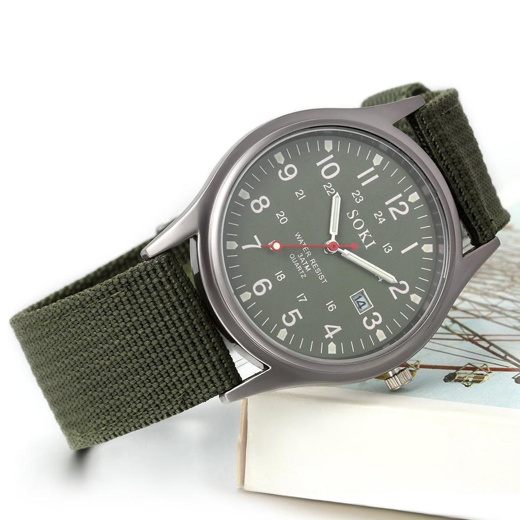 Waterproof Watch with Luminous Analog Simple and Stylish Sports Quartz Green Nylon Fashion Accessory Perfect Gift for Day Men's Antique-Style