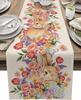 Easter Bunny Floral Linen Table Runner Holiday Party Decor Reusable Farmhouse Kitchen Dinning Table Runner Easter Decorations