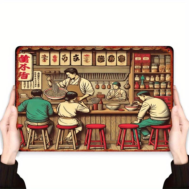 

1pc Vintage Style Japanese Ramen Shop Illustration, 2D Flat Iron Tin Painting, 12x8 Inches, Iron Material, Room Decor 20X30CM