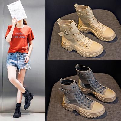 High Quality Canvas Motorcycle Punk Women Ankle Boots Spring Autumen Outdoor Sports Platform Boots Chunky Booties Shoes