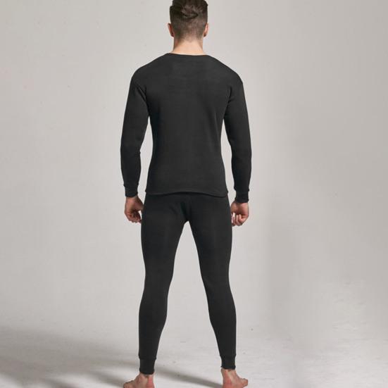 2 Pcs/Set Winter Men Thermal Underwear Set Round Neck Long Sleeve Warm Thick Pure Color Slim Fit Elastic Open Crotch Men Pajamas Set Homewear Clothing