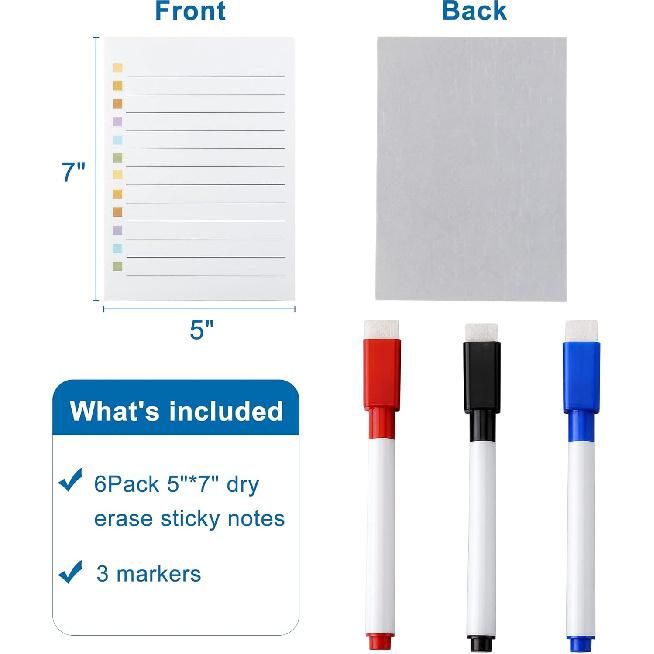 Mornajina 6Pcs Dry Erase to Do List 5x7 inch, Whiteboard Stickers for Wall with 3 Markers, Reble Lined Stickies Planner to Do List, Suitable for