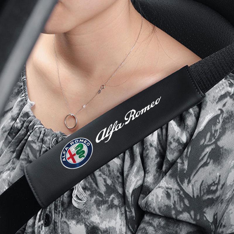 Car Seat Belt Cover Leather Seatbelt Shoulder Strap Protector Pads For Alfa Romeo Giulia Stelvio Giulietta 159 147 156 166