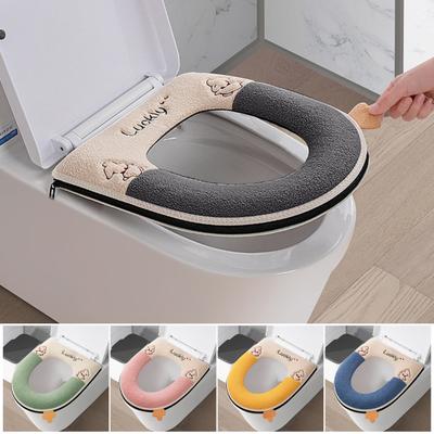 Funda para asiento de inodoro, gruesa, suave, con dibujos animados de la suerte, cierre de cremallera, impermeable, para las cuatro estaciones, universal, para baño, calentador de taza