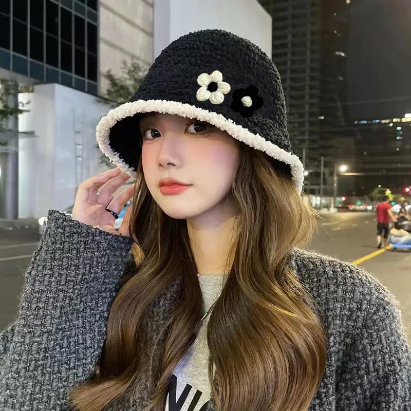 WTEMPO Two Flowers Retro Elegant Warm Thick Solid Color Windproof Cold-proof Hats Women's Autumn Winter Casual Versatile Plush Hats