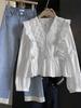 2026 Autumn Women's Casual Lace Patchwork Ruffle Long Sleeve Top