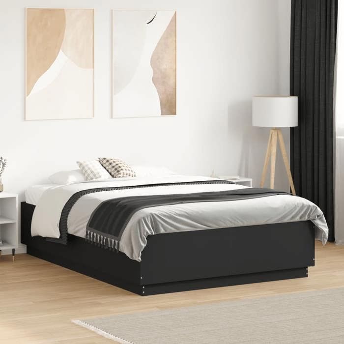 VidaXL Cadre de Lit, Lit Double avec Sommier à Lattes, Lit Adulte, Meuble de Chambre à Coucher, Moderne, Noir 120x190 cm 3209745