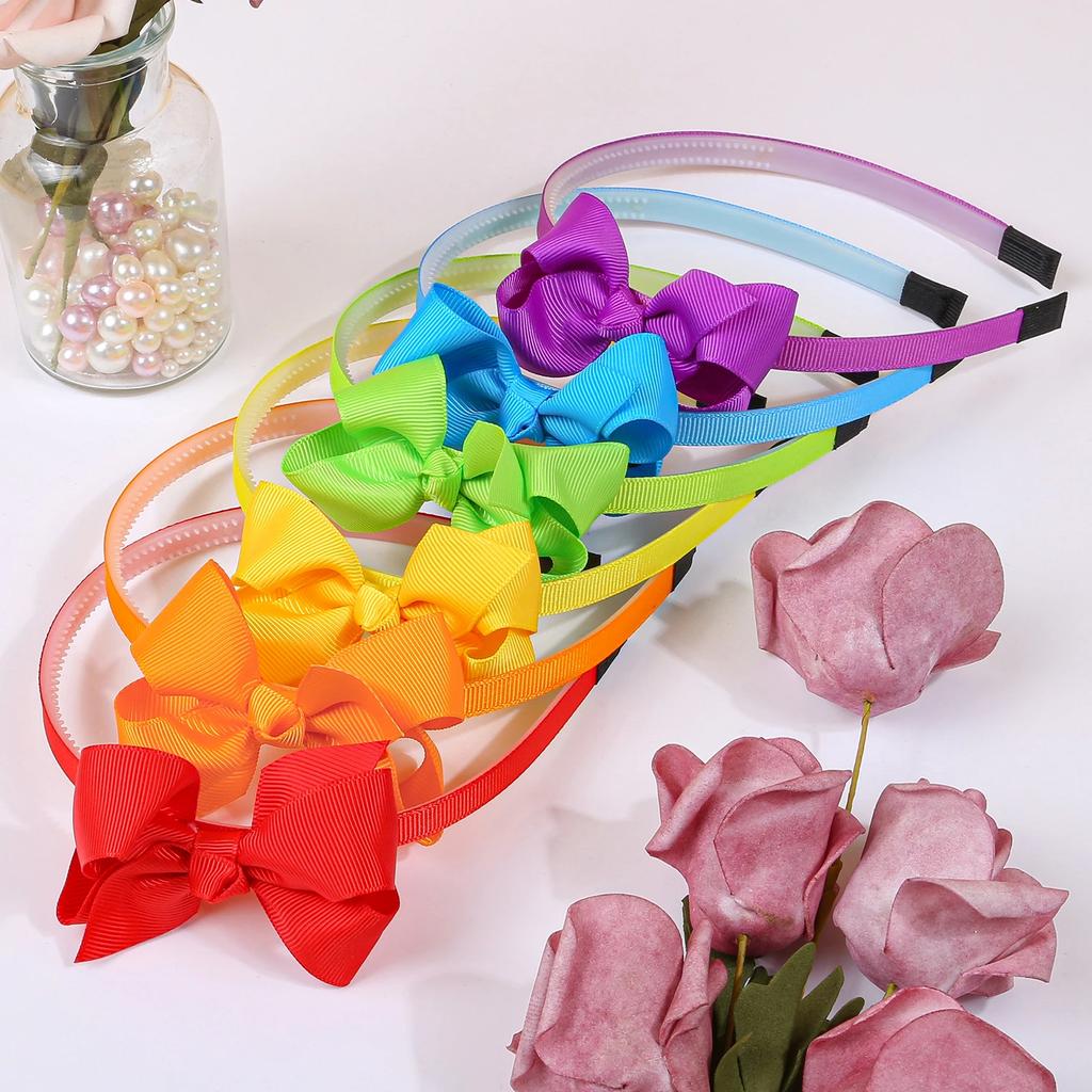 6pcs Fashion Rainbow Hair Bows Headbands for Women Girls Pride Day Bows Hairbands Kids Party Hairhoop Cosplay Hair Accessories