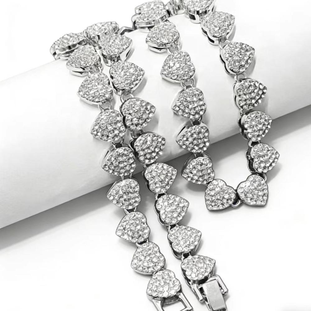 40CM New thick European hip-hop style bracelet, trendy heart-shaped Cuban necklace for trendsetters