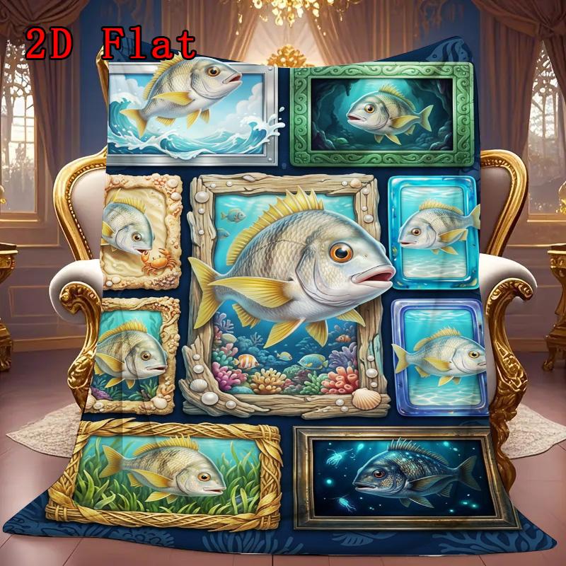 Ocean Fish Collection 2D Flat Pattern Flannel Blanket, High Quality All Seasons, Home Decor, Warmth and Comfort, Perfect for Christmas Gifts.