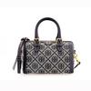 T Monogram Canvas And Leather Boston Bag Women Handbags Navy-Blue 82939-405