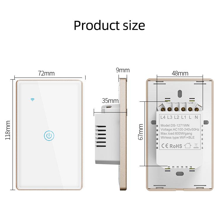 2023 New Arriving Touch Wall Switch Tuya Smart Home Wall Switch US & EU Standard 1/2/3/4 Gang Wall Switch with Metal Bezel