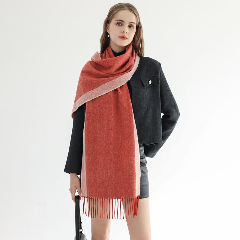 

Creative and simple two-color double-sided design feeling warm wool scarf autumn and winter women s high-end feeling elegant temperament shawl 37*190+10