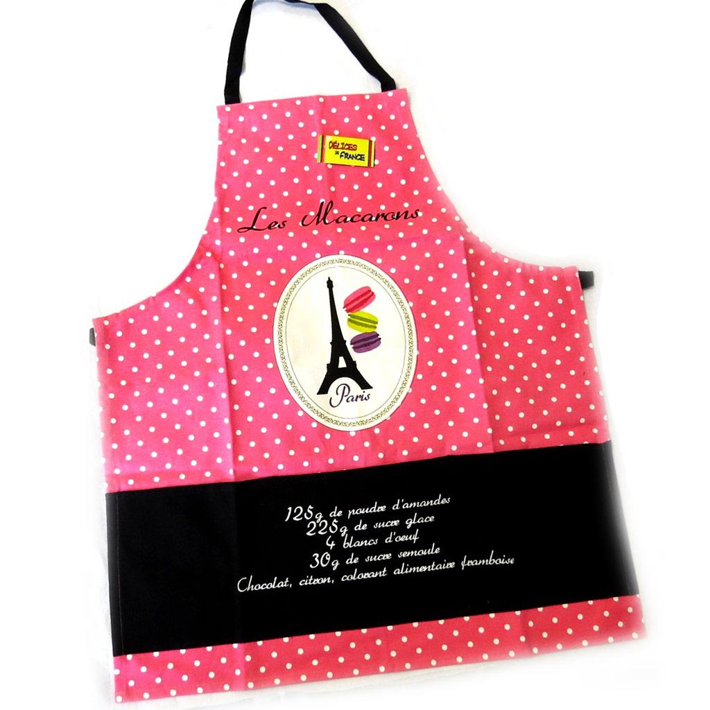Les Trésors De Lily [M1330] - Designer Apron 'Macarons De Paris' Black Pink - 76x68 Cm