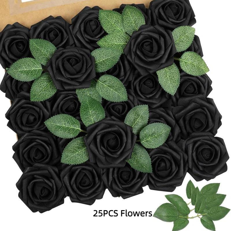 §16/25st Konstgjorda Rosblommor Med Stjälkar För DIY Bröllopsdekorationer Centerpieces Arrangement Fest Trädgård Heminredning Gåvor