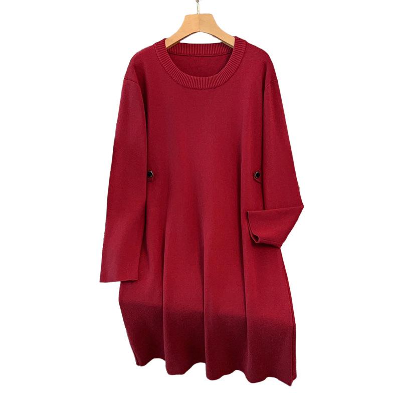 Plus Size Women's Loose Long Sweater Dress, Bust 150/160, 200/350 Jin, Round Neck, Style 8093