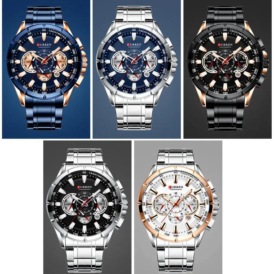 CURREN Herrenuhren Luxus Chronograph Quarzuhr Wasserdicht Sport Armbanduhr Edelstahl Männliche Uhr