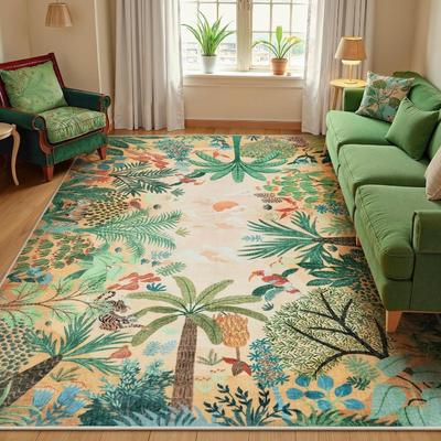 Jungle Themed Carpet Plant Print Rugs Living Room Non-Slip Home Decor Mat for Living Room Bedroom and Entryway Doormats