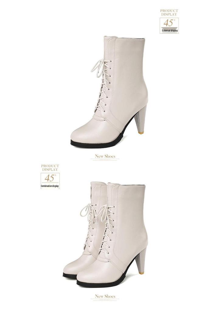 European & American Pointed Toe Lace-up Women's High Heel Ankle Boots, Autumn/Winter Plus Size, Sizes 34-45.