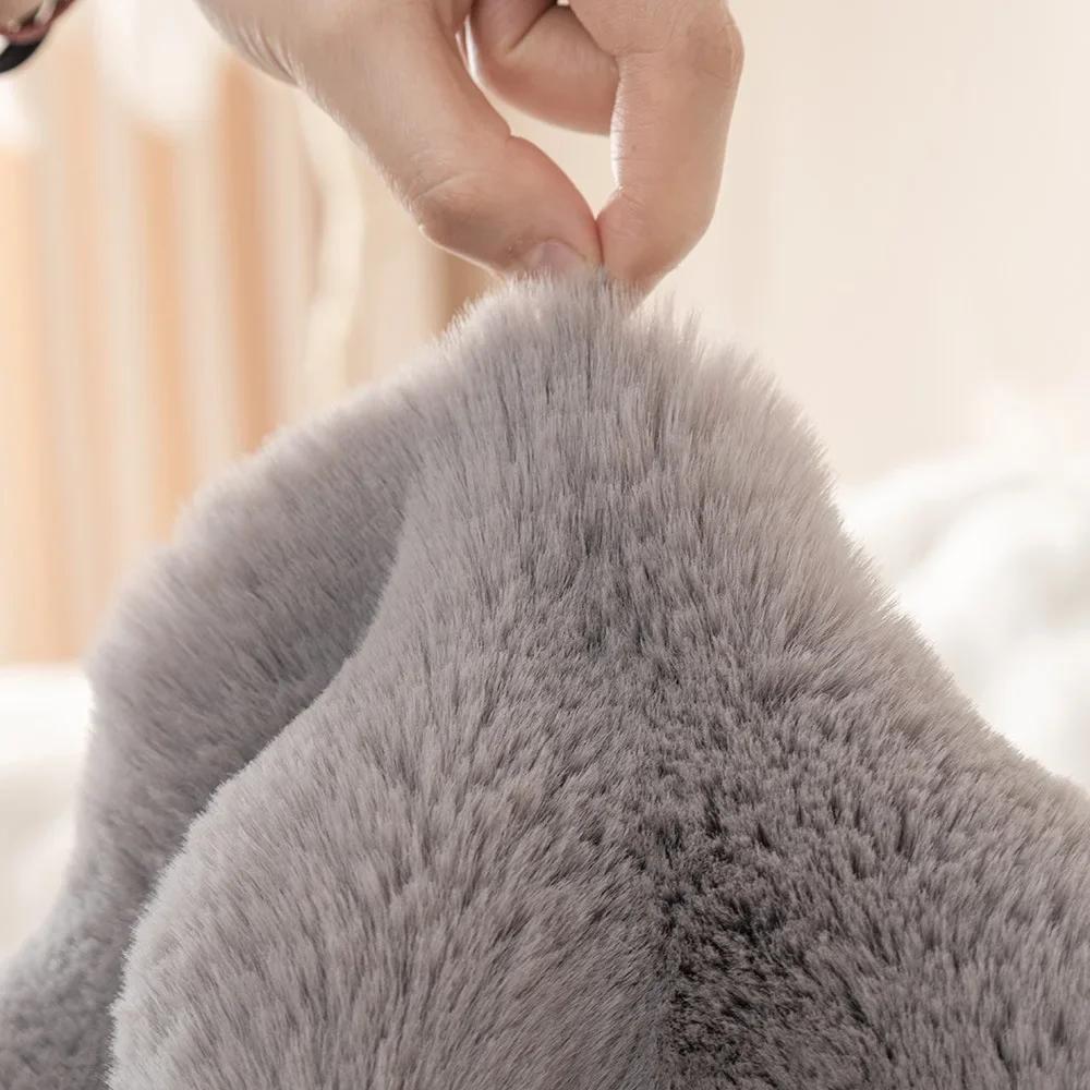 Vinter Tykke Sofa Håndkle Ensfarget Kanin Plysj Sofa Pute Hjørne Myke Slipcovers for Stue Nordic Decor Sofatrekk