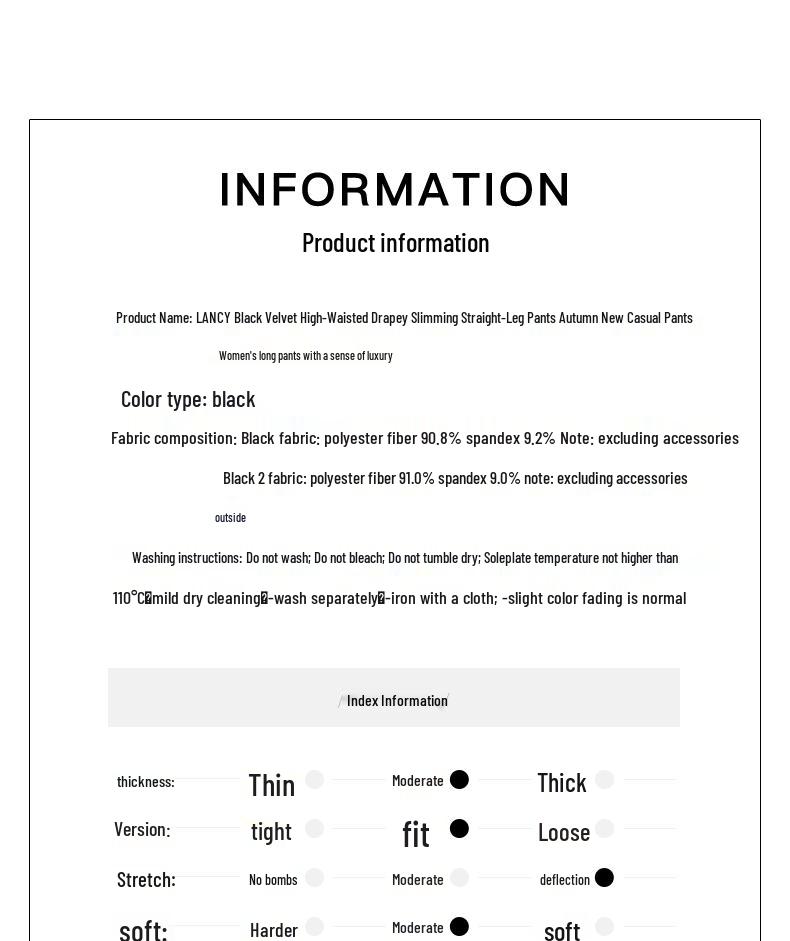 Langzi Black Velvet High-Waist Straight-Leg Pants