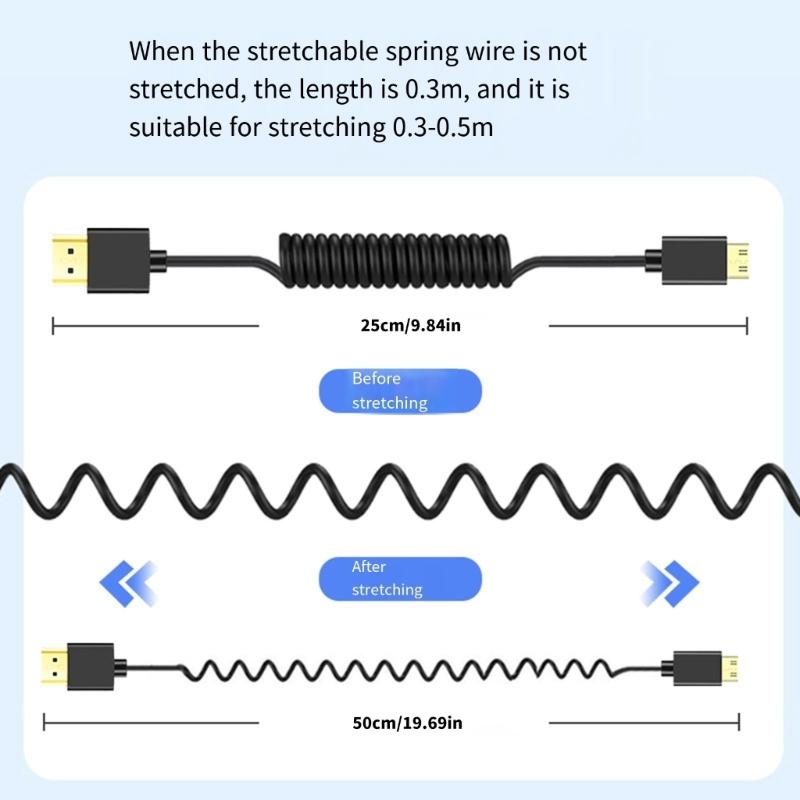 Thin Coiled Video Cable 8K60hz 7680x4320 Compatible 1080P Spring Designing Cord Enhances Flexibility Microed Video Line