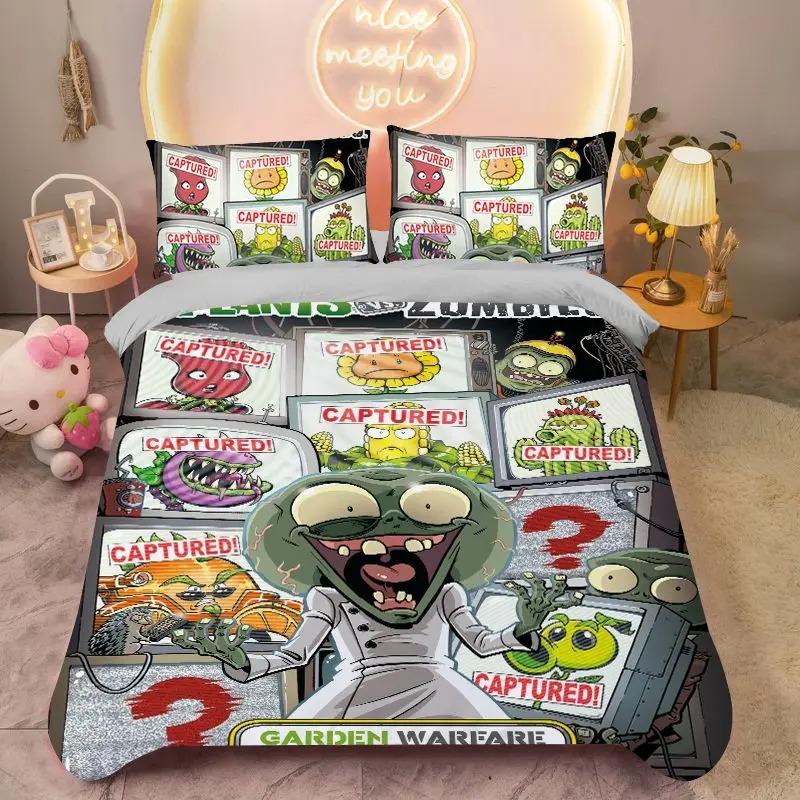 Anime Plants vs Zombies Duvet Cover Pillowcase Bedding Set Kids Boy Girl Bedroom Decoration 2/3piece set Single Double full Size
