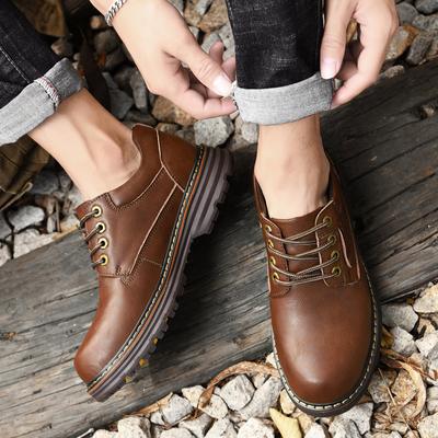 Scarpe Oxford Retro da Esterno Uomo Casual Indossabili con Lacci Punta Rotonda Platform Suola Spessa Scarpe in Vera Pelle Tacco Grosso 4,5 cm