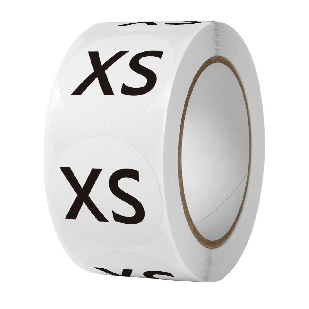 In-Stock Round Size Label Stickers - Self-Adhesive for Clothing & Shoe Boxes, English Lettering