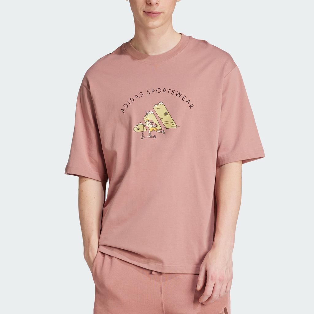 Adidas Sportovní oblečení Kódy Doodle Skútr Ležérní Tričko s kulatým výstřihem a krátkým rukávem Pánské topy Teplá zemitě hnědá JJ3969