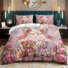 3 Piece Set Romantic Cupid and Bear Valentine's Day Print Quilt Set,Including 1 Duvet Cover and 2 Pillowcases(excluding Padding)
