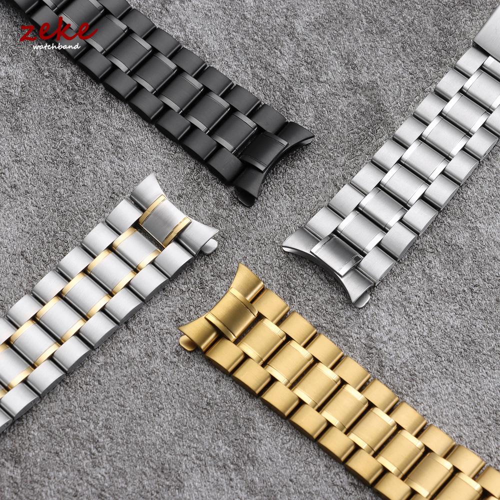 16mm 18mm 20mm 22mm 24mm Straight Curved End Stainless Steel Watch Band Silver Gold Black Metal Folding Clasp Bracelet with Tool
