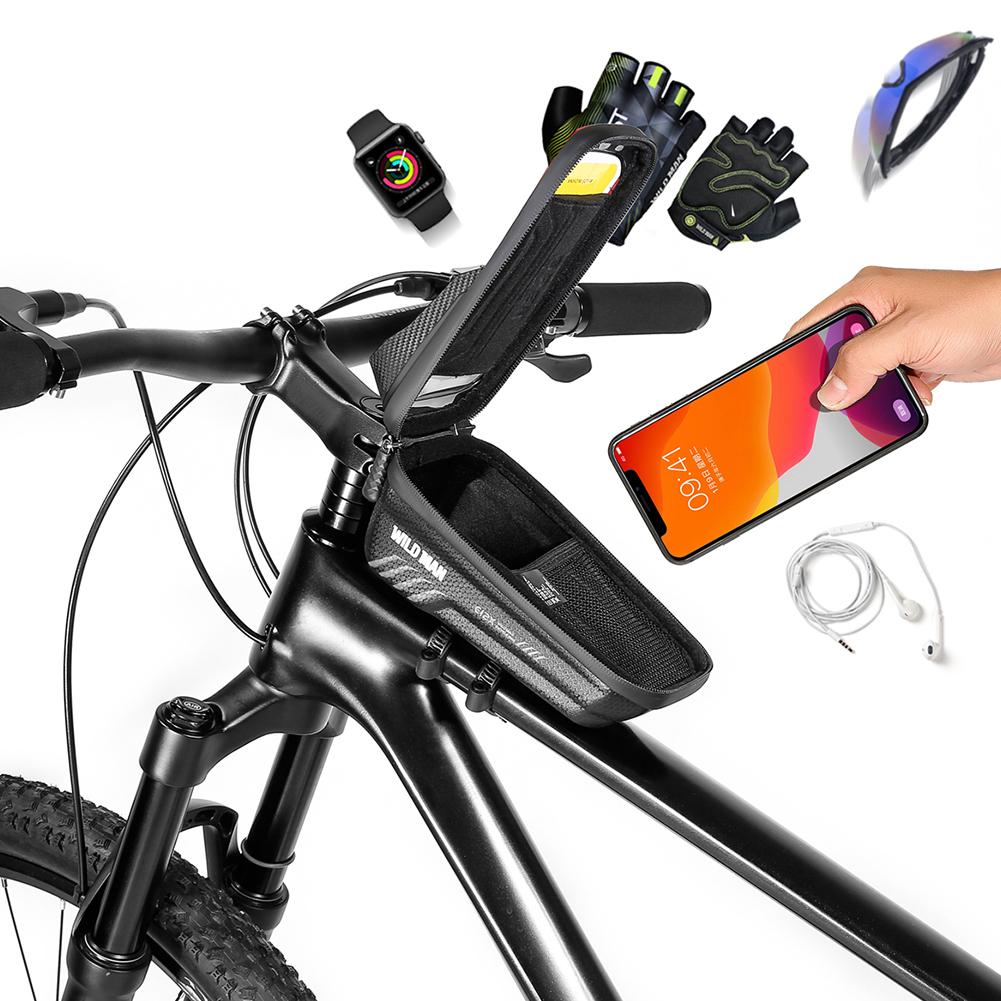 1L Bike Phone Handlebar Bag with Quick Release Sun Visor Bike Frame Bag Reflective Bicycle Front Frame Bag Road Bike Accessories