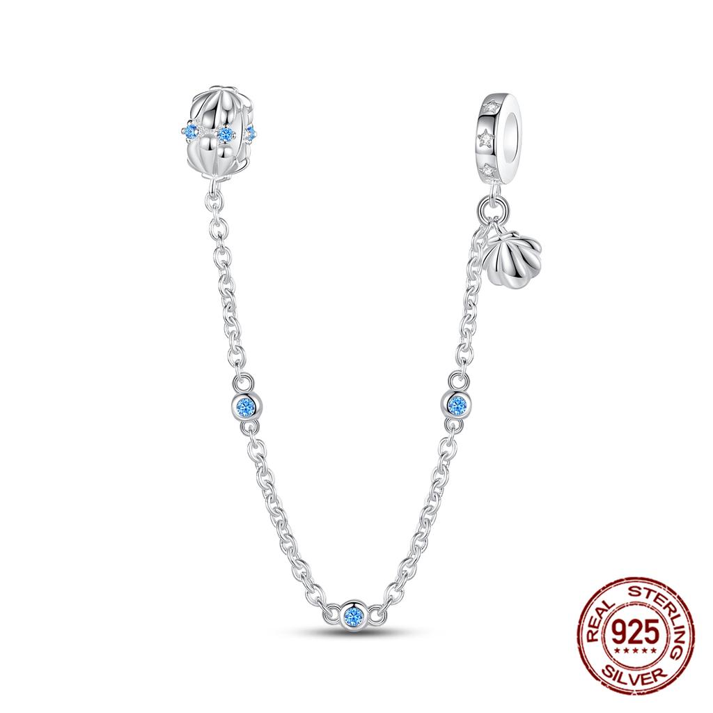 Original 100% 925 Silver Star Moon Safety Chain Fit 925 Original Bracelet & 3mm Bracelet DIY Jewelry Making Women Gift