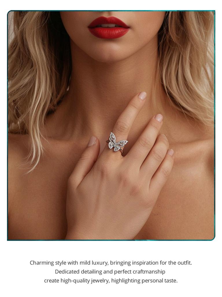 WOSTU 925 Sterling Silver Butterfly Ring Shining Ring Cubic ZirconiaAnniversary Gifts for Women Girl Fine Jewelry