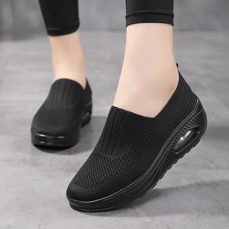 Breathable Knitted Women Sneakers Comfortable Air-cushion Casual Sports Shoes Light Non-slip Walking Jogging Shoes