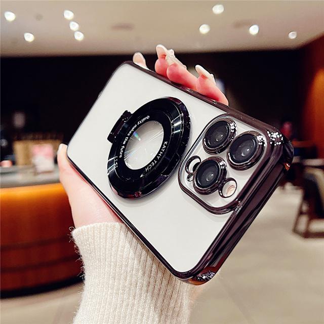 For iPhone 15 Pro Max Luxury Magsafe Magnetic Plating Frame Stand Phone Case For iPhone 11 12 13 14 15 16 Plus Protective Cover