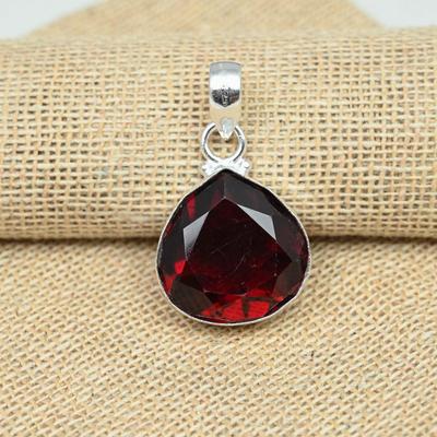 Garnet Precious Gemstone Pendant Handmade 925 Sterling Silver Jewelry For Christmas Gift