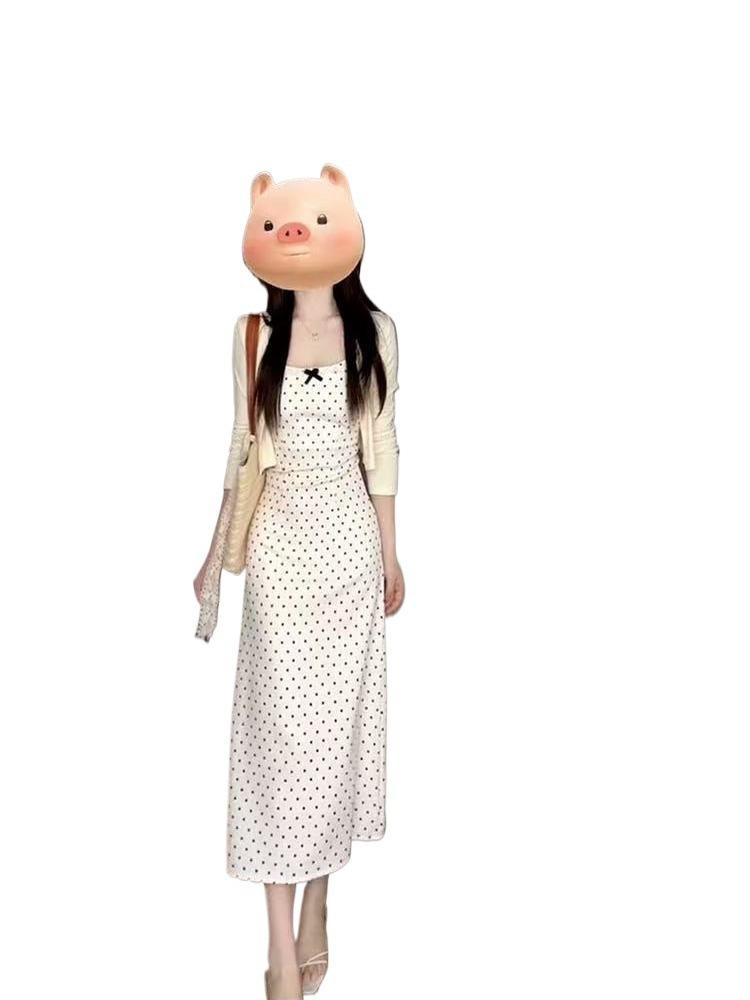 French suspender polka dot dress women's summer new beautiful temperament waist wear with small skirt