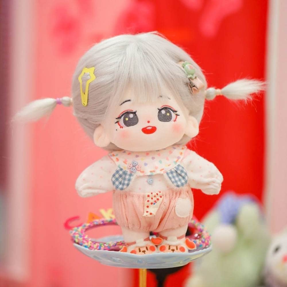 niannyyhouse 20cm Cotton Doll Plush Girl with Fried Hair, No Attributes, Normal Body, Dress-Up (a-8)