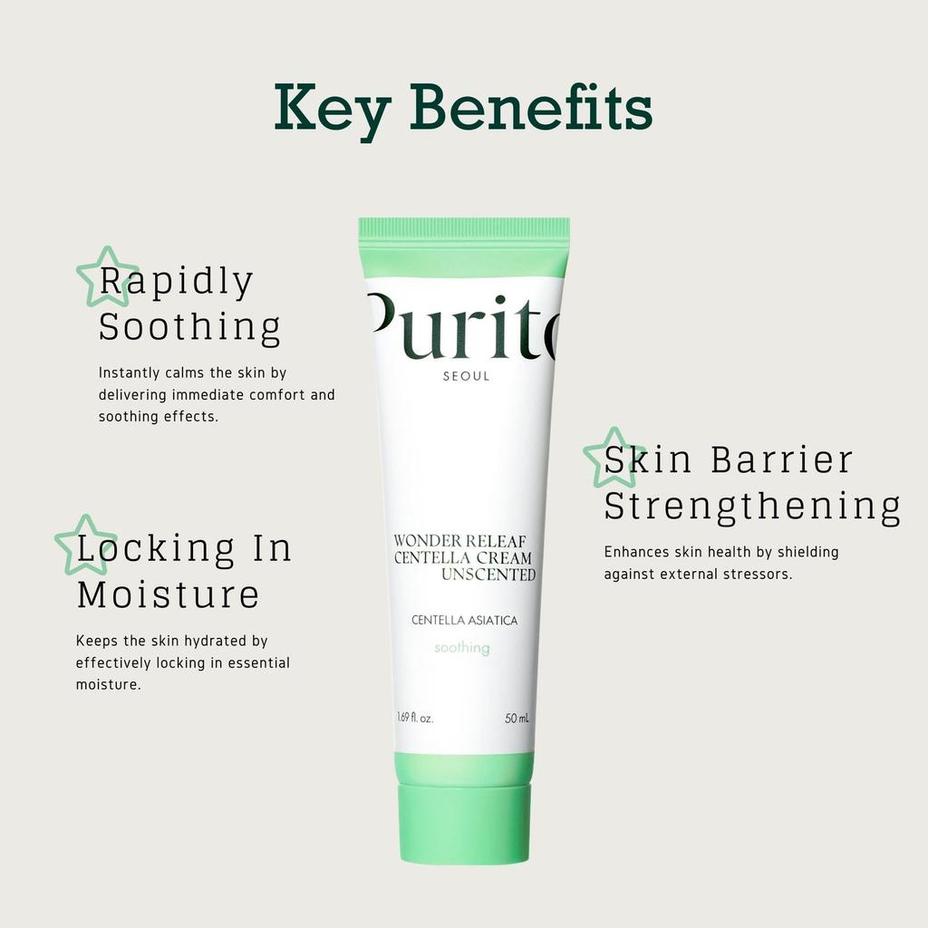 Purito Wonder Releaf Centella Cream Unscented 50ml+ RANDOM GIFT