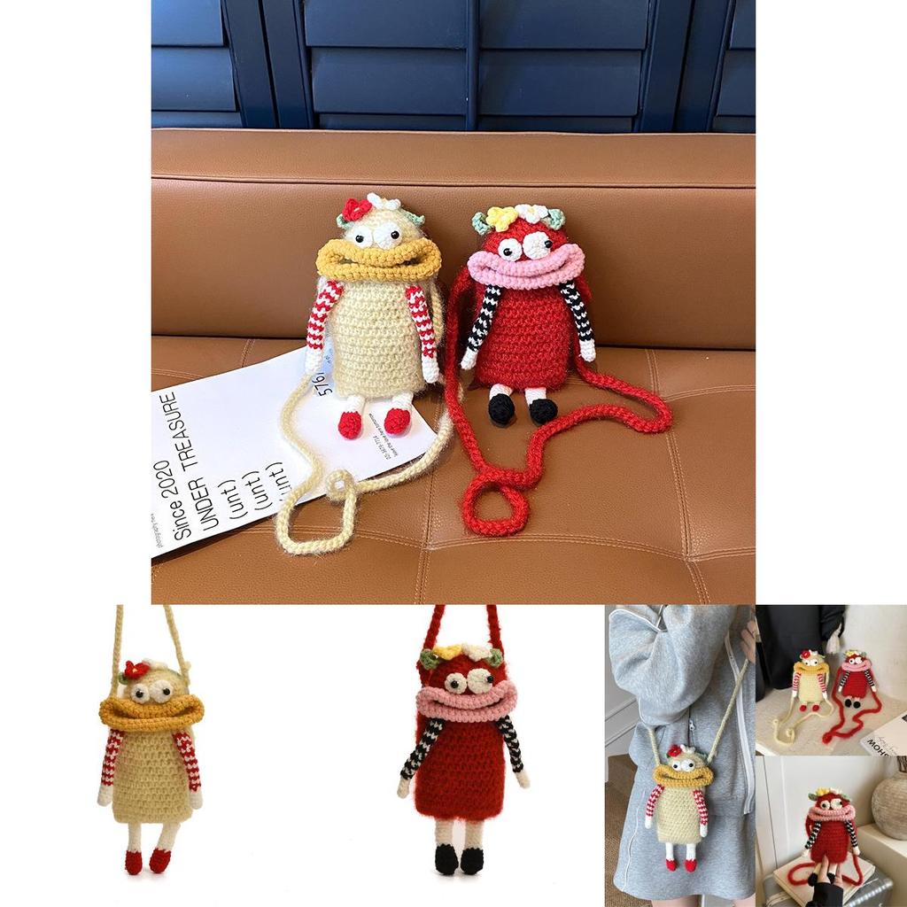 Funny Cute Big Mouth Woven Crossbody Bag With Top Open Design And Cellphone Pocket For Daily Use