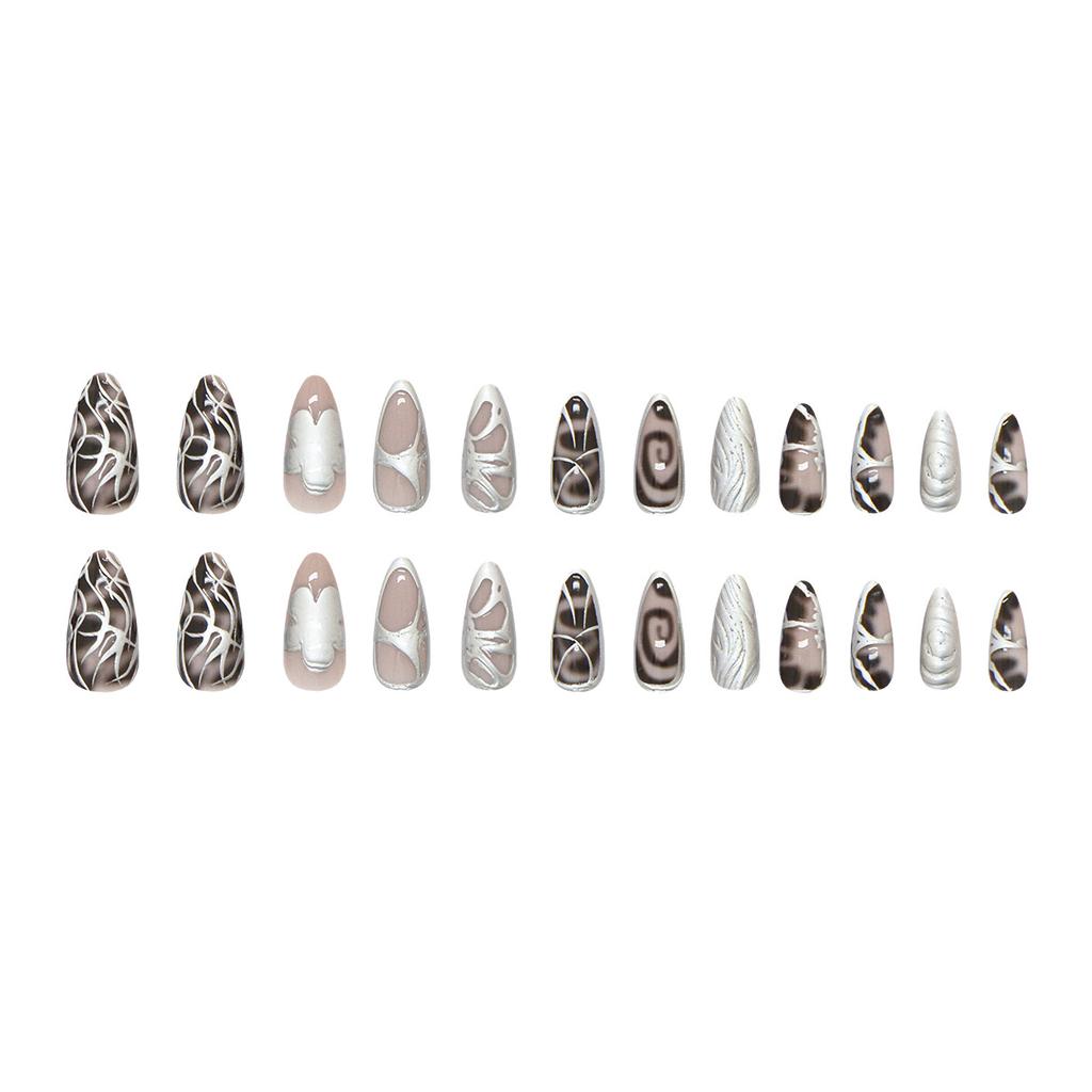 Sweet Cool Silver Metal Personality Wear Armor 24 Pieces Press On Nails