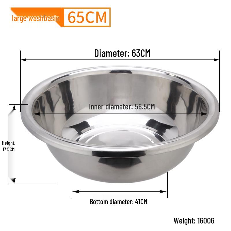Extra Large Non-Slip Stainless Steel Bowl for Vegetables, Dough Kneading, and Laundry