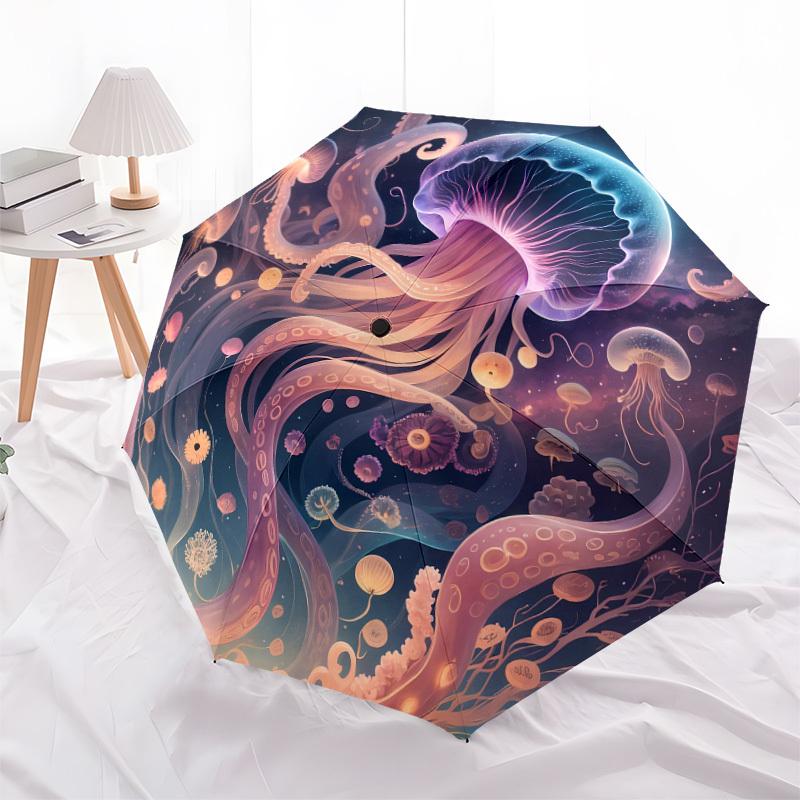1pc Jellyfish Fantasy Ocean Scene Umbrella with Plastic Handle,Suitable for All Seasons Home Travel Outdoor UmbrellaDD551
