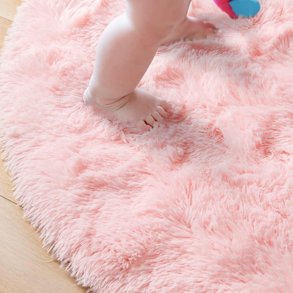 Pink Round Carpet Fluffy Soft Area Floor Mat Children Girls Room Princess Castle Plush Carpet Living Room Home Decor