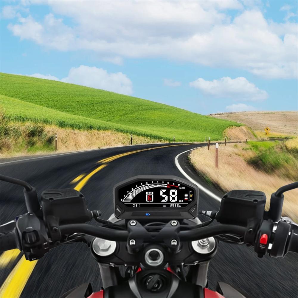 Universelles Motorrad Digitaler Kilometerzähler LCD Tacho Armaturenbrett Messgerät Drehzahlmesser